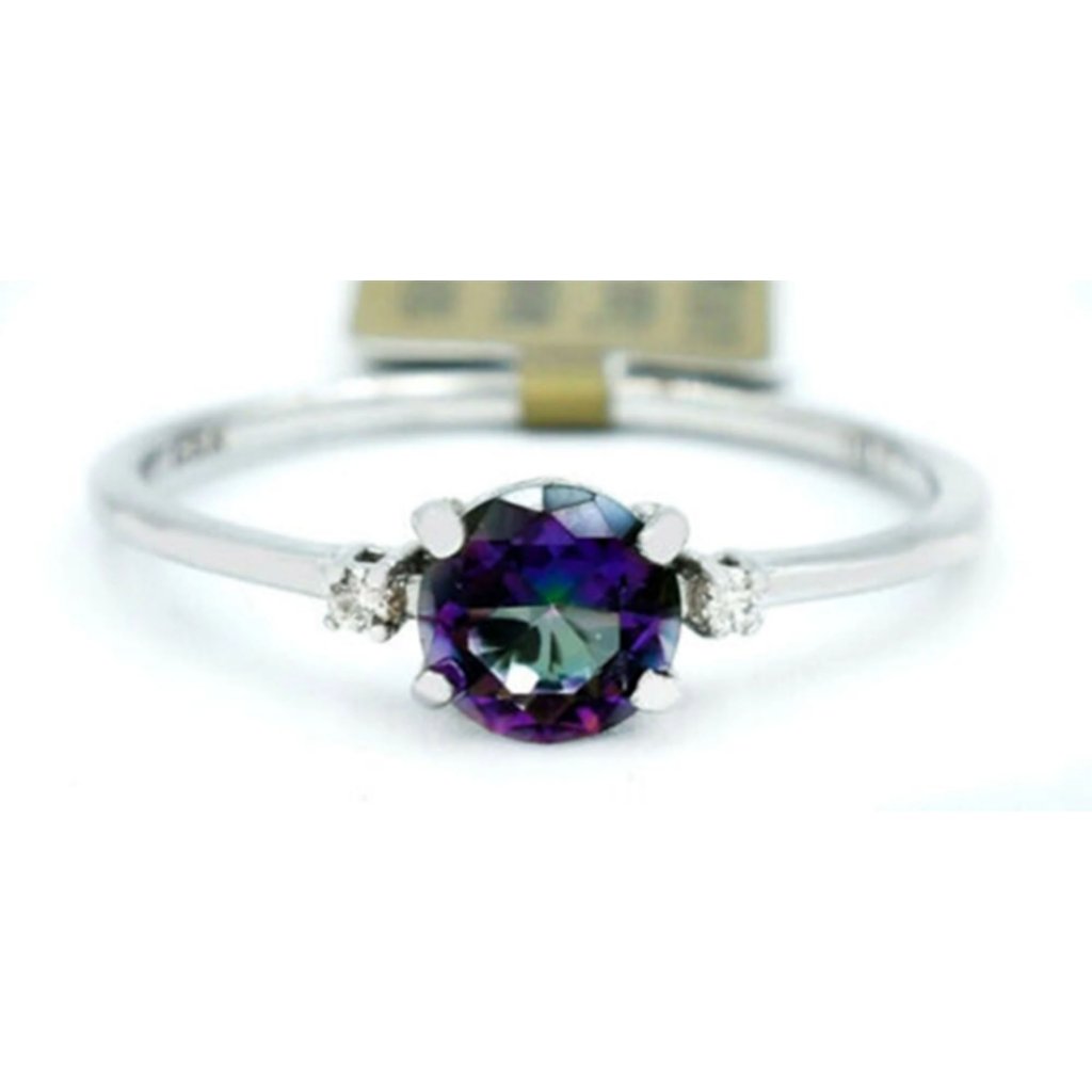 Mystic Topaz 1.14 Cts & Genuine Diamonds Ring 10k White Gold